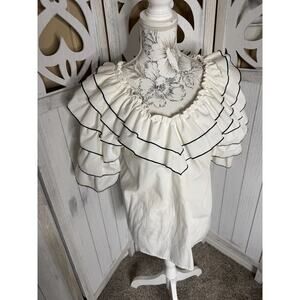 Vintage Custom Square Circle Dance Party Ruffle Top Cream Black Medium Boho